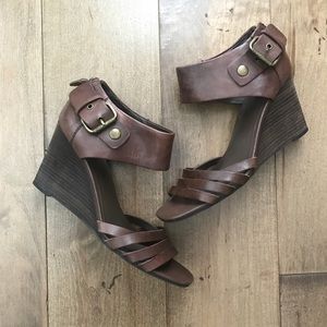 Via Spiga Wedge Sandals Leather Brown 9